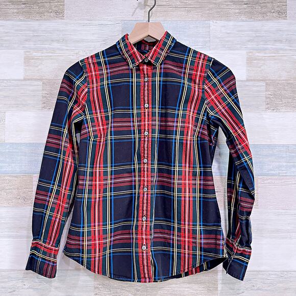 J CREW Slim Stretch Perfect Shirt Black Stewart Plaid Button Down Work Womens 2 - Picture 1 of 7